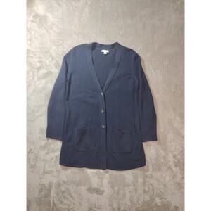 J Jill Cardigan Womens S Navy Blue Sweater Cotton Blend Academia Casual Eclectic